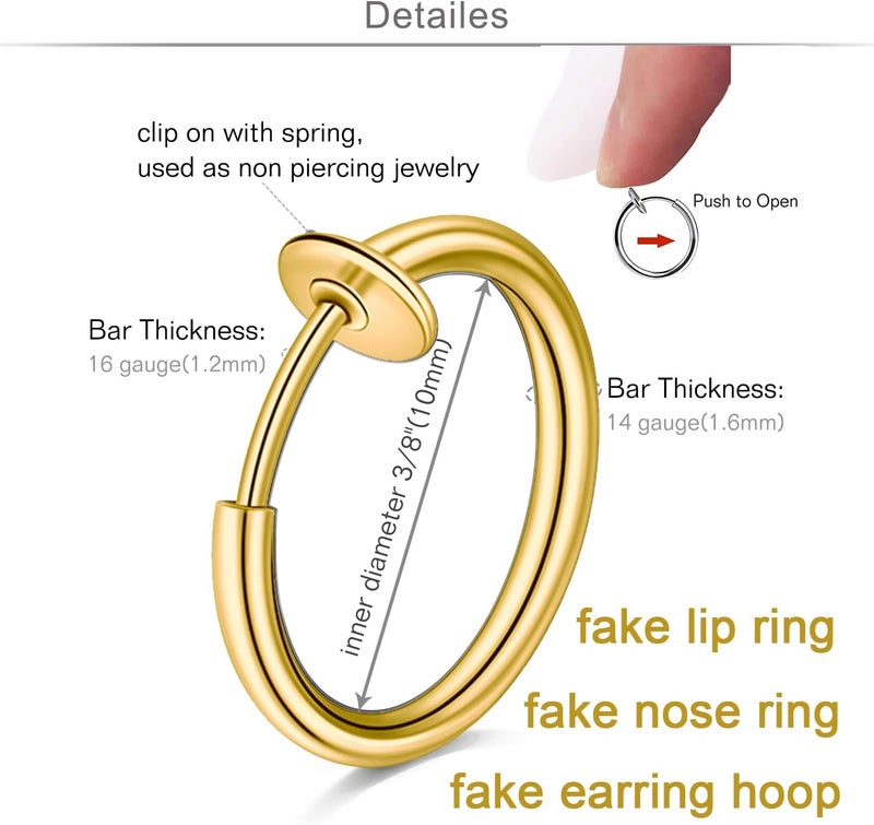 QWALIT Fake Lip Piercing Fake Lip Ring Fake Nose Ring Fake Snake Bites Fake Nose Piercing Faux Lip Rings Fake Snake Bite Piercing Clip Lip Ring Ear Cuff Earrings - Image 3